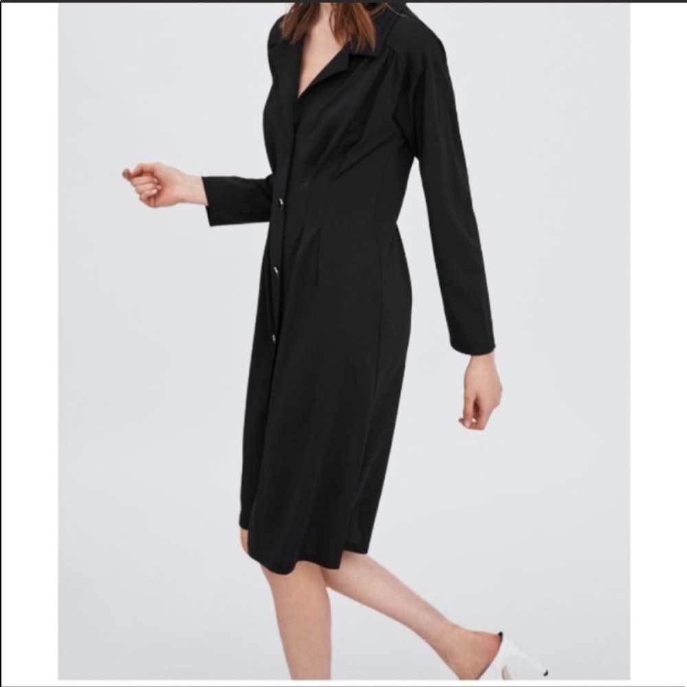 NWT Zara Front Button Up Dress- Black - Picture 7 of 11